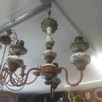 Old majolica chandelier, lamp.