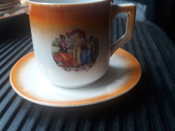 Art deco Zsolnay kávés csésze pótlás, Gracia jelenetes, Angelina Kaufmann stílusú