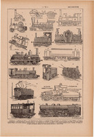 Mozdony, nyomat 1923, francia, 19 x 29 cm, lexikon, eredeti, vasút, gőzmozdony, vontatás, elektromos