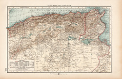 Algéria és Tunézia térkép 1904, eredeti, Moritz Perles, német, atlasz, régi, Afrika, észak