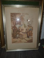 Akvarell festmény, Jézus, és a szamaritánus asszony, szép állapotban