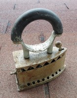 Antique mini charcoal iron with circular tongs - rare item