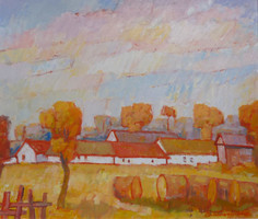 Dudás Gyula: Bugaci tanya 1. (2008. olaj-farost 60x70 cm)