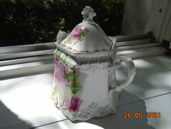 19. Sz art nouveau, relief pattern, rose tea sugar bowl