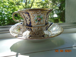 1842 Extremely rare kriegel & co prag museum cobalt gold embossed flower pattern teacup with bowl