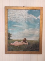 Fekvő meztelen nő,akt festmény.Szinnyei stílusú kép
