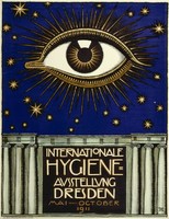 Német szecessziós kiállítás plakát reprint nyomat Franz von Stück szem éjszaka égbolt csillag oszlop