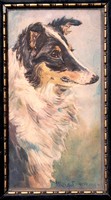 Margit jelzéssel: Kutyaportré, 1909.  május - akvarell, eredeti keretezésben