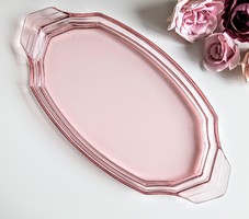 Rózsaszínű üveg tál 32x15.5cm Art-deco