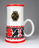 1E722 Hollóházi kalotaszegi bányász porcelán söröskorsó 14 cm