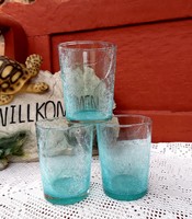 3 db ritka  türkiz pohár poharak repesztett Gyönyörű  Fátyolüveg fátyol karcagi berekfürdői üveg