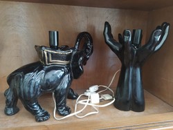 Pair of figural lamps black elephant arm hand ceramic mood lamp