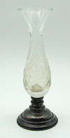 B751 Gyönyörű üveg váza ezüstözött talpon - szép, hibátlan állapotban