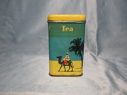 Régi teás fémdoboz teve mintával, fűszertartó