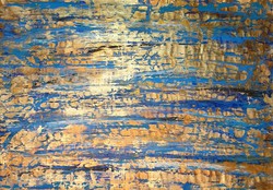 Hatalmas méretű modern festmény - kék arany kompozíció 110 x 155 cm