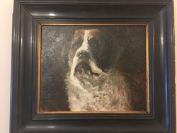 Bernáthegyi kutyát ábrázoló olajfestmény eredeti keretében a xx. század elejéből .