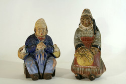 2 bushings painted terracotta figure tile ceramic man woman