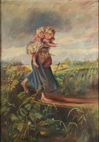 1E891 Ferenc Barcsai : People Running from Rain