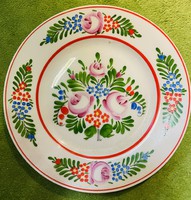 Original Hólloháza wall bowl decorative bowl hand-painted with beautiful folk motif Óbuda v posta 18 cm