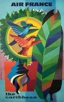 Art deco utazási reklám plakát reprint nyomat 1930 Karib tenger szigetek színes toll kolibri madár