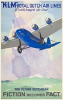 Vintage reklám plakát reprint nyomat KLM repülőgép repülő hollandi járat hajó vitorlás pasztell