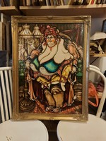 Fat, erotic themed painting, 50x70 + frame, oil, cardboard