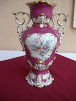 Hollóházi barokk váza, Ritka mély rózsaszín színű. 35 cm.