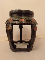 Antik kínai ázsiai fa asztalka szék kis festett fekete lakk bútor 4238