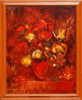 Bari Janó (1955 -): Virágok - olaj-vászon festmény, keretezve