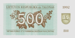 Litvánia 500 talon 1992 UNC