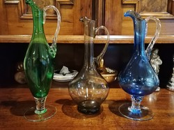 Salgótarjáni öblösüveg gyárban készült szakított színes üveg kancsó ritkák! (610)