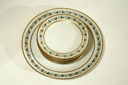 Kahla német porcelán süteményeskészlet 6 személyes NDK fehér arany zöld 17cm tányér 28cm tál