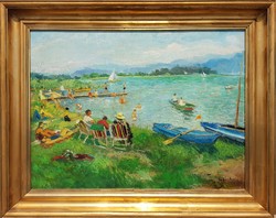 Ördögh László / Balatoni nyaralók SZOCREÁL FESTMÉNYEKET VÁSÁROLOK