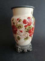 Antik majolika váza, lámpa test fém talppal - EP