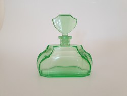 Régi parfümös üveg 1930 körül zöld art deco dugós kölnis palack