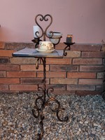 Match, candle, ashtray small table of wrought iron