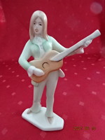 Aquincum porcelain figurative statue, girl playing guitar, height 15.5 cm. Cm. Vanneki!