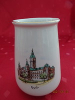 Aquincum porcelán váza, Győr felirattal és a Városháza látképével. Vanneki! Jókai.