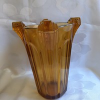 Art deco vastag falú borostyán üveg váza