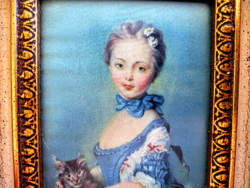 Selyem-nyomat : Lány cicával ( Girl with a kitten) Jean Baptiste Perronneau 1715-1783