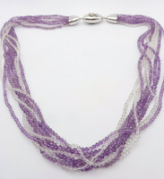 Amethyst and crystal necklace with silver clasp