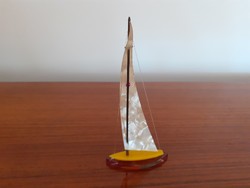 Retro hajó Tihany feliratos műanyag balatoni plexi vitorlás emléktárgy emlék 15 cm