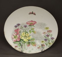 1E526 Antique marked majolica dish pad 24.5 cm