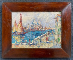Négely Rudolf (1883-1941) - Velence olaj / karton festmény Nagyon szép!