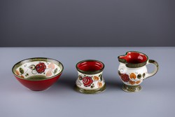 Tirol Schramberg Handgemalt, porcelán 3 darabos készlet (kiöntő, kis tál, pohár)