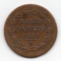Pápai Állam - Vatikán fél Baiocco, 1849R, ritka