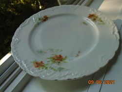 Antik szecessziós csipkézett,gazdag dombormintás,virágmintás Elbogen lapos tányér 24 cm
