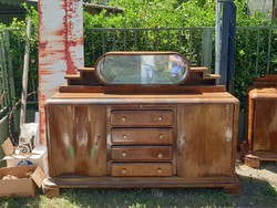 Huge art-deco sideboard dresser with mirrored sideboard from the 30s antique retro vintage furniture walnut mirror