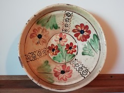 Rare flower pattern deep plate, wall plate, groove, 28cm