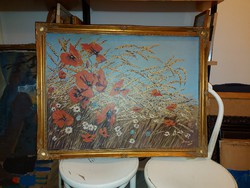 Bokor Károly: Pipacsok és búzavirág, 60x80 cm+hibátlan blondel keret, festmény, olaj, vászon